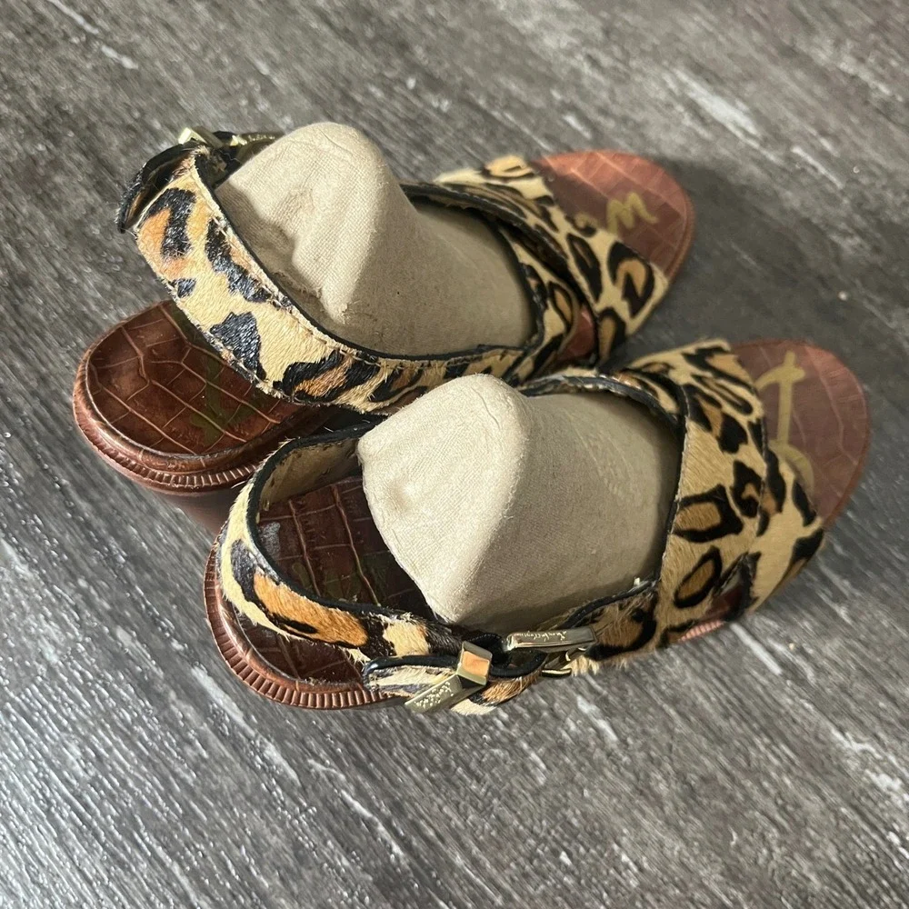 Sam Edelman Leopard Print Calf Hair Block Heel Sandals‎ Size 5.5 M